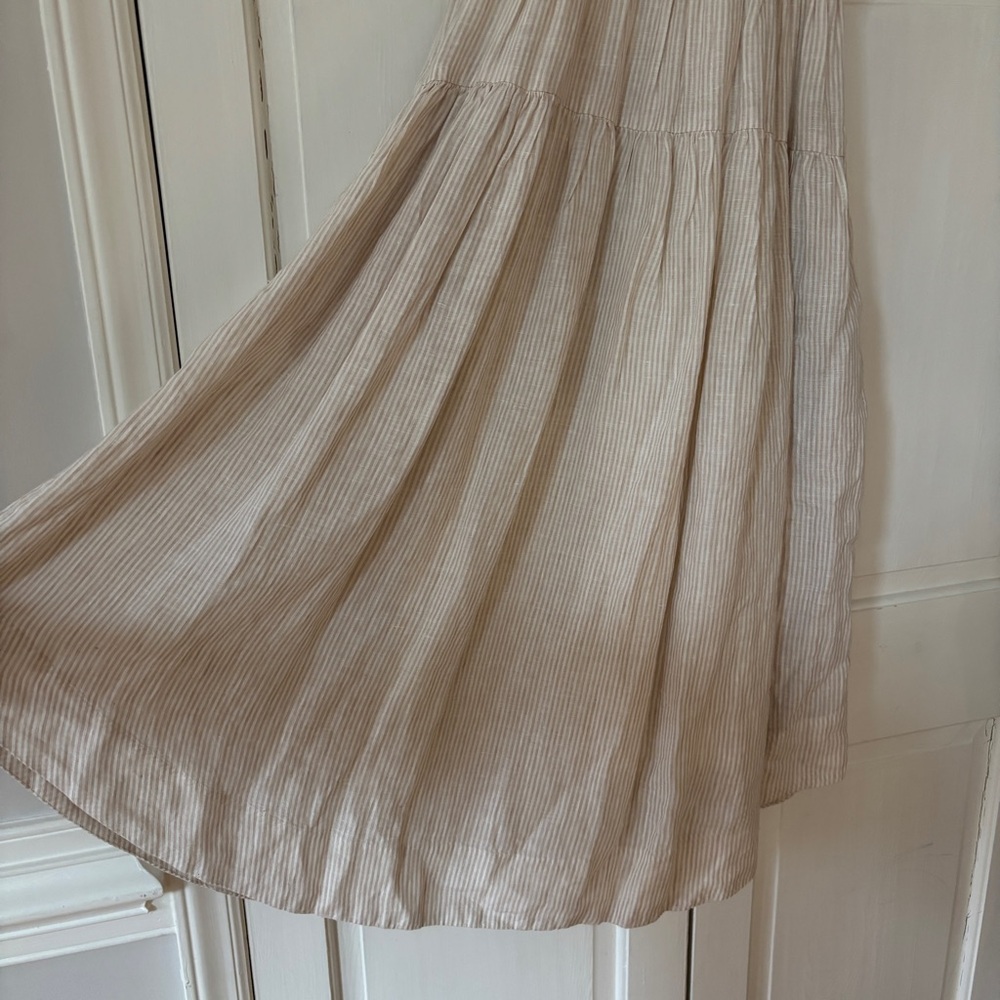 Ulla Johnson Rissa Dress Sand Linen Striped Ruffle Nap Midi Dress Size 2 Beach - Picture 13 of 16